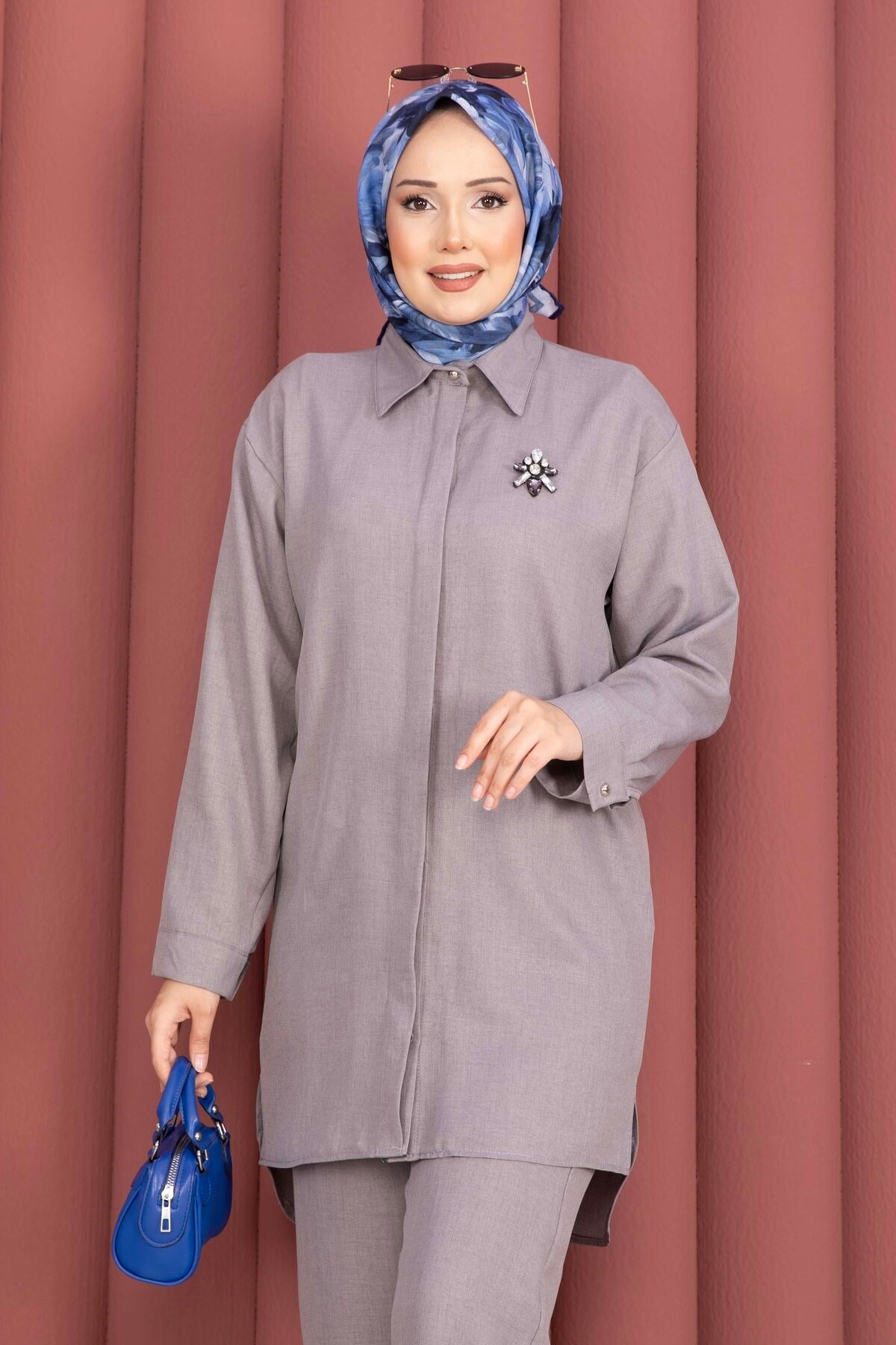 Salaş Kesim Tunik Pantolon İkili Takım Gri