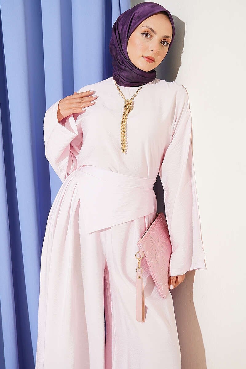 Salaş Pantolonlu İkili Takım Pembe