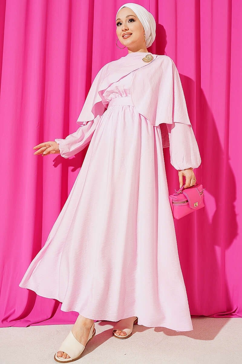 Salyangoz Toka Detaylı Elbise Pembe