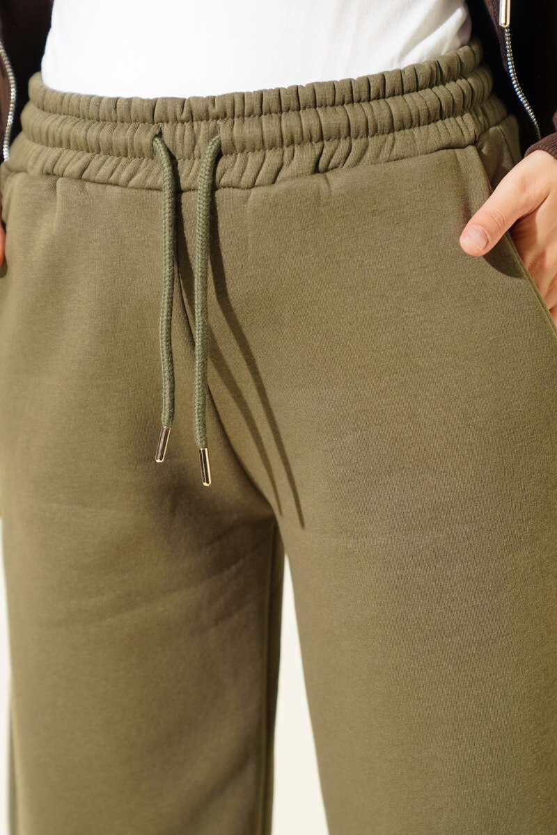 Şardonlu Bağcıklı Pantolon Haki