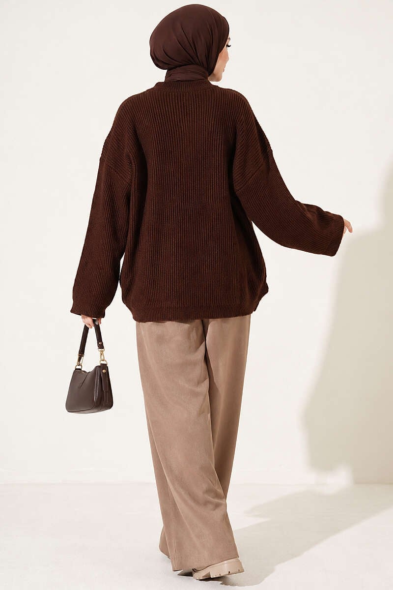 Selanik Örgü Oversize Triko Tunik Kahve