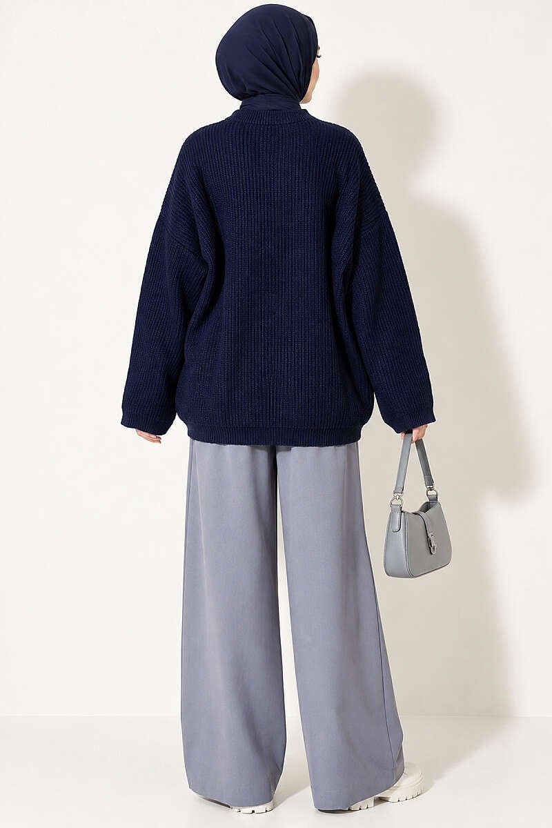 Selanik Örgü Oversize Triko Tunik Lacivert