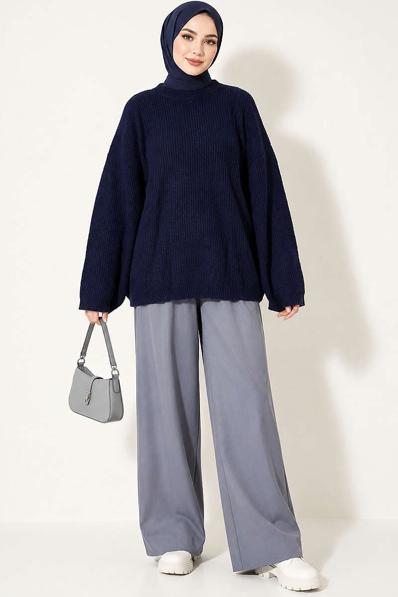 Selanik Örgü Oversize Triko Tunik Lacivert