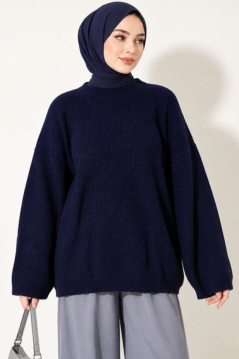 Selanik Örgü Oversize Triko Tunik Lacivert