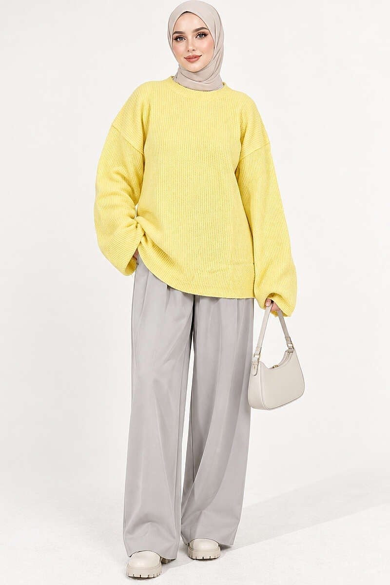 Selanik Örgü Oversize Triko Tunik Sarı