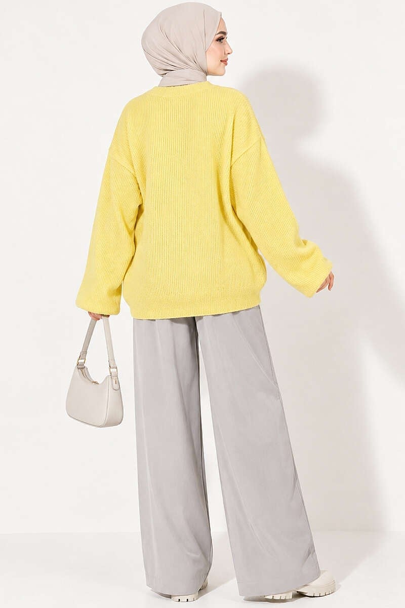 Selanik Örgü Oversize Triko Tunik Sarı