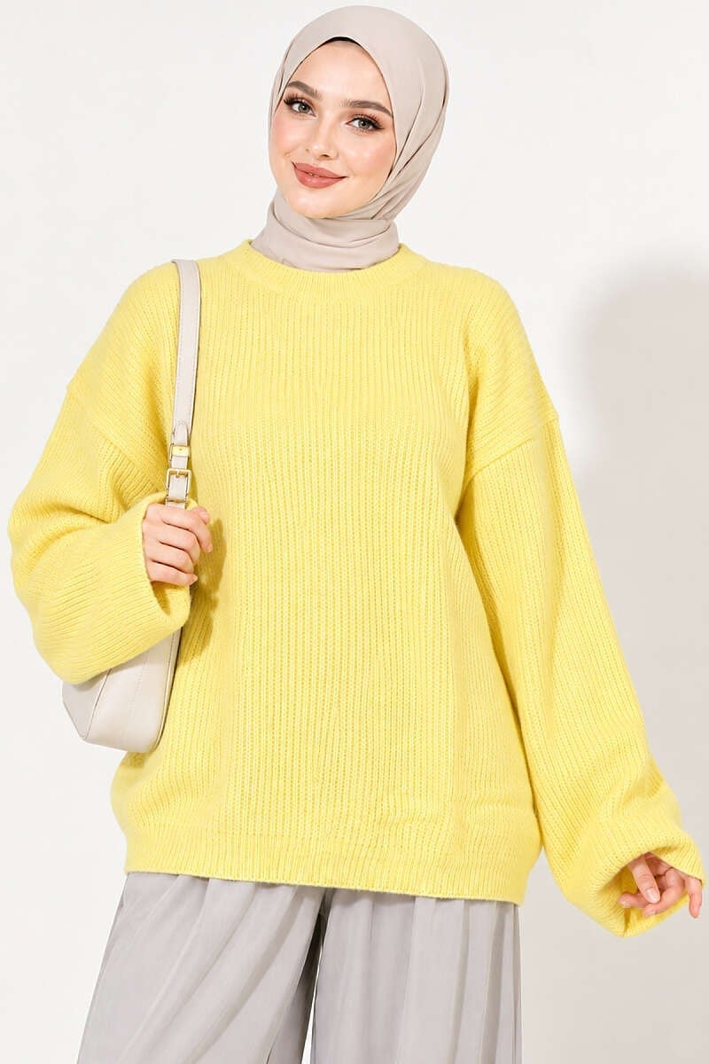 Selanik Örgü Oversize Triko Tunik Sarı