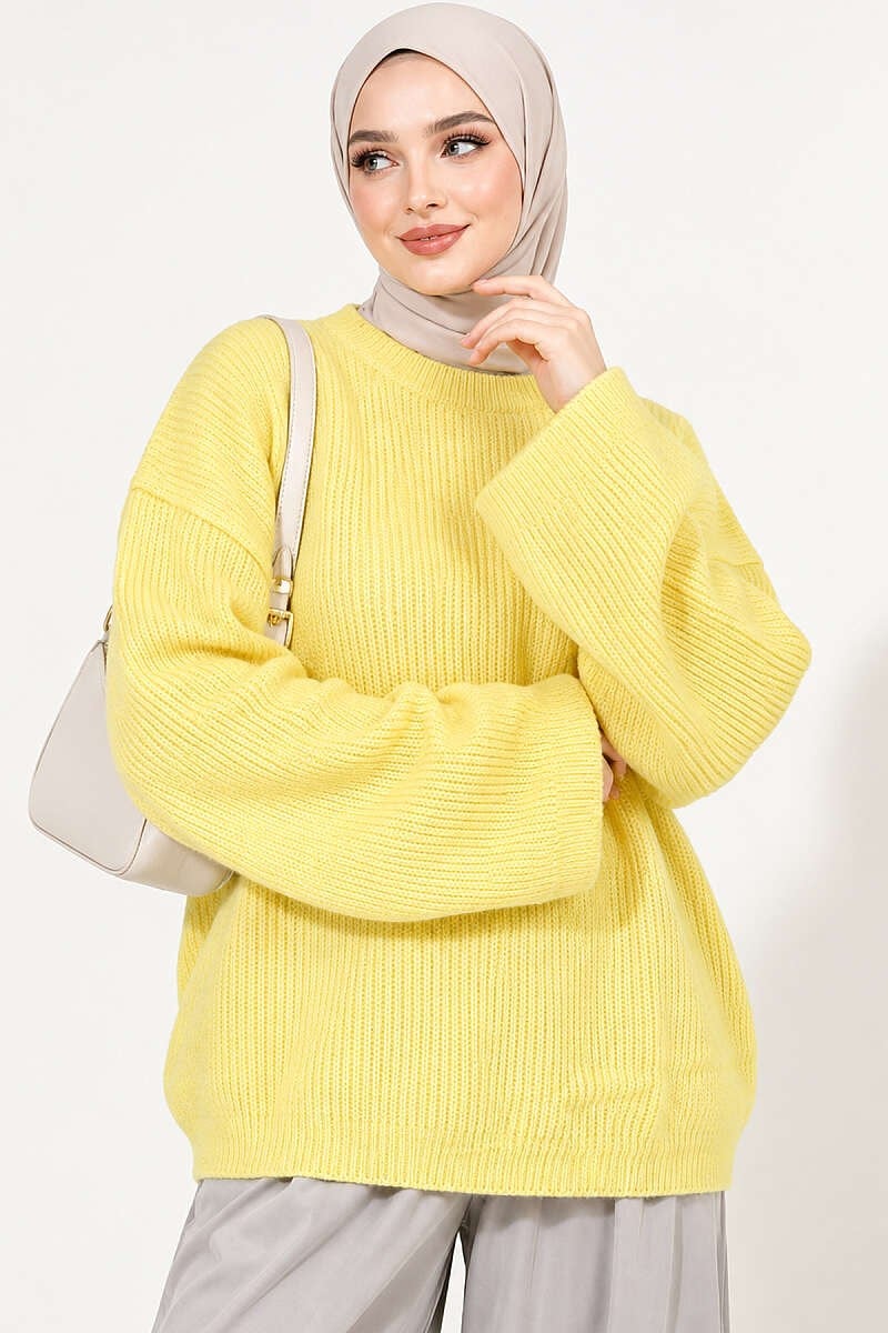 Selanik Örgü Oversize Triko Tunik Sarı