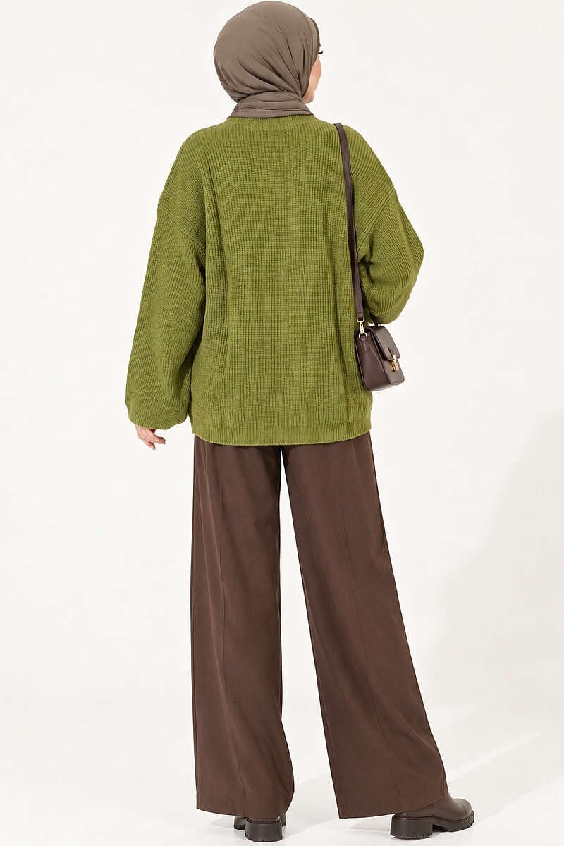 Selanik Örgü Oversize Triko Tunik Yeşil