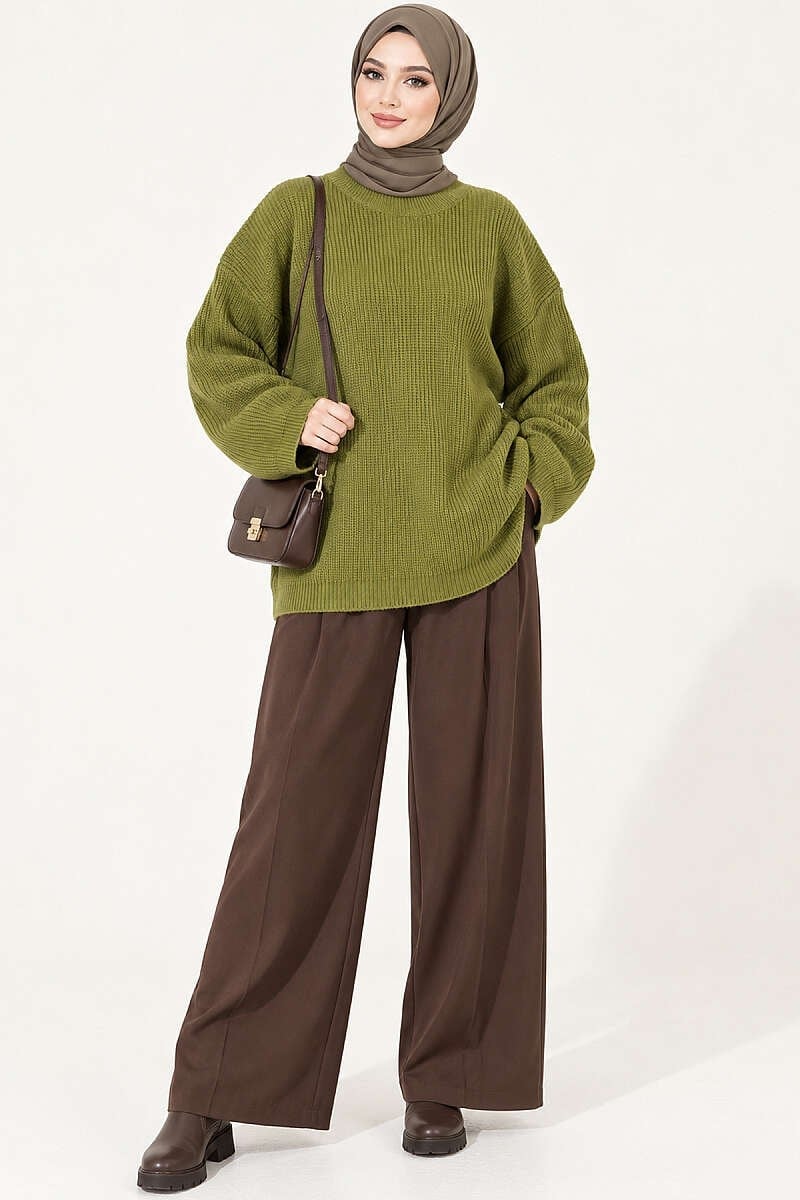 Selanik Örgü Oversize Triko Tunik Yeşil