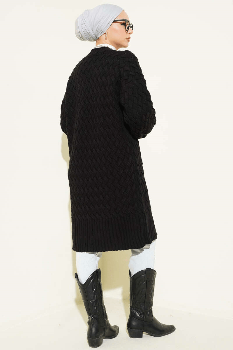 Sepet Örgü Triko Hırka Siyah