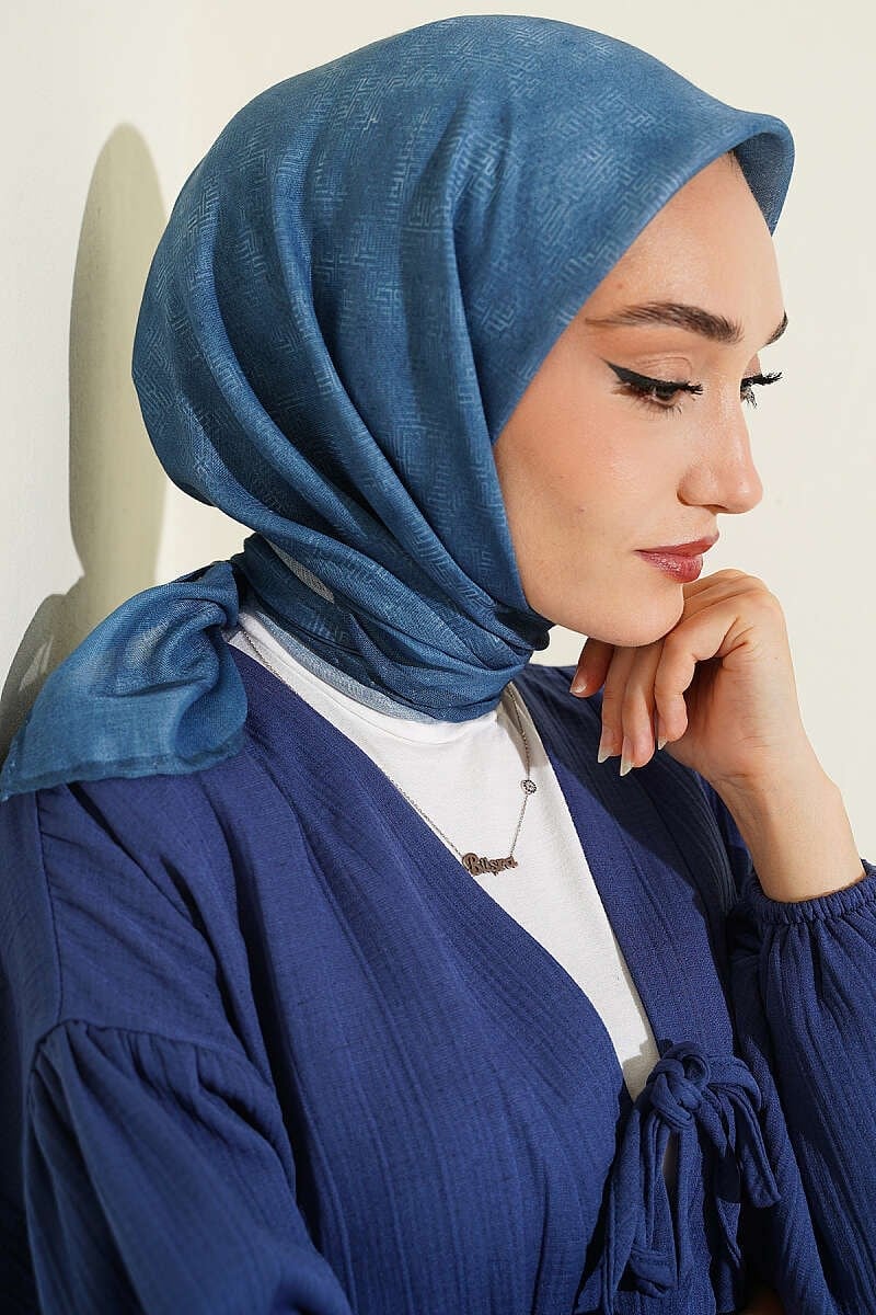 Şerit Çizgili Desenli Eşarp İndigo