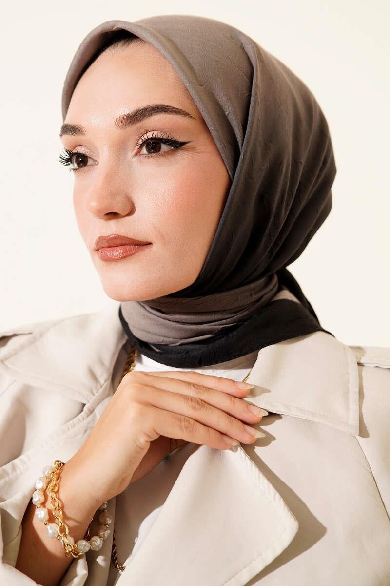 Şeritli Bambu Kraş Eşarp Siyah