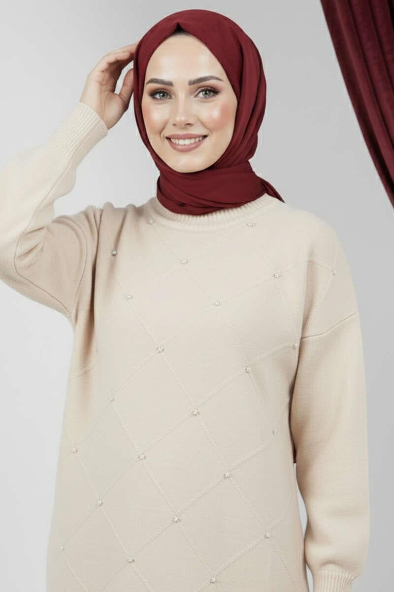 Serpme Taşlı Triko Tunik Taş