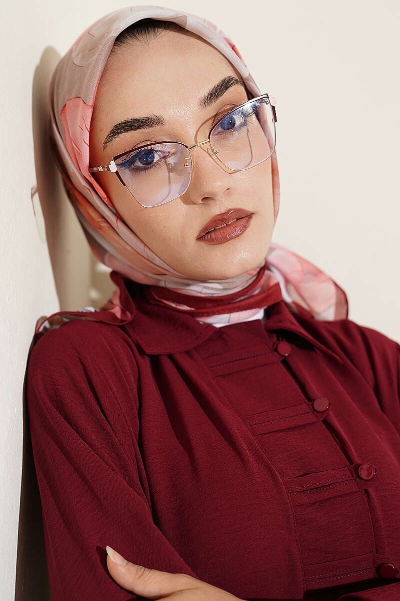 Soft Çiçek Desenli Eşarp Bordo Bej