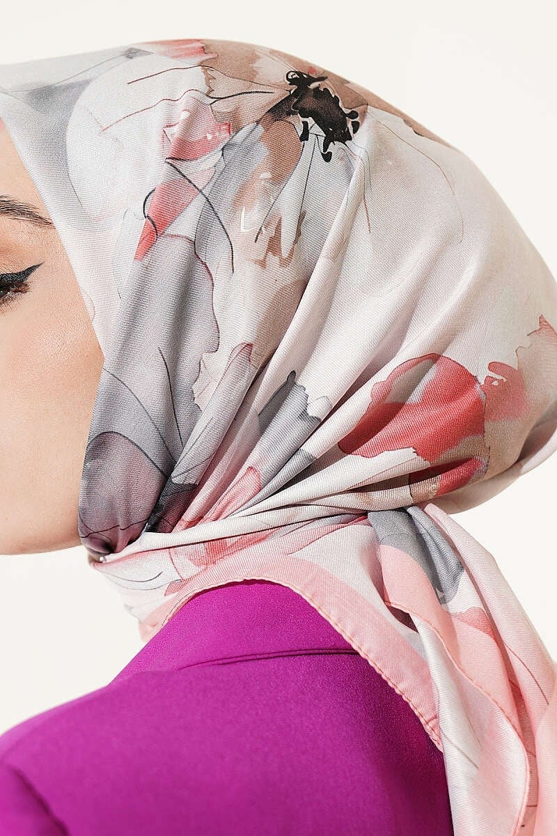 Soft Çiçek Desenli Eşarp Pembe