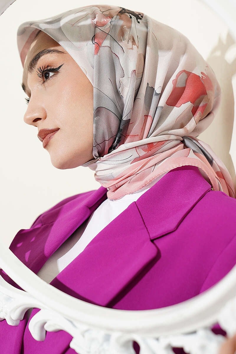 Soft Çiçek Desenli Eşarp Pembe