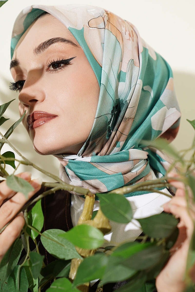 Soft Çiçek Desenli Eşarp Yeşil