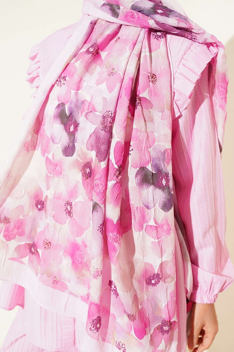Soft Flora Bambu Kraş Şal Pembe