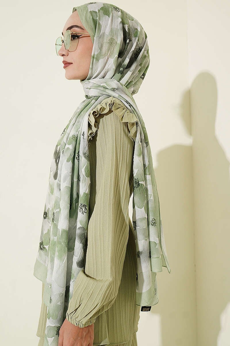 Soft Flora Bambu Kraş Şal Su Yeşili