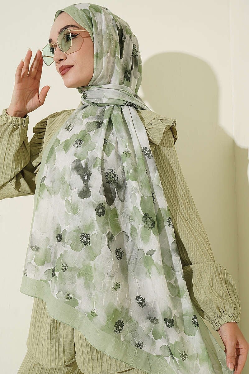 Soft Flora Bambu Kraş Şal Su Yeşili