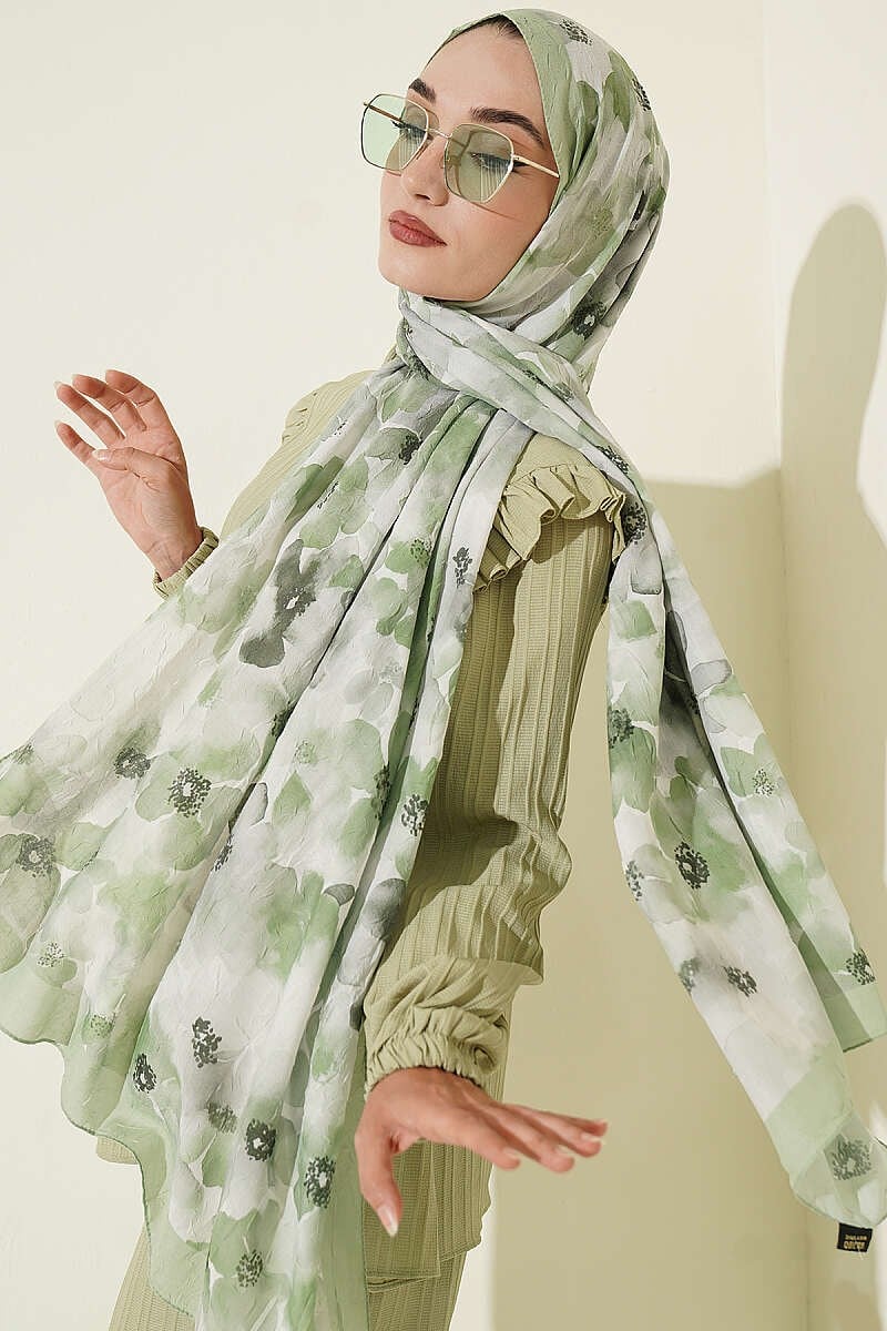 Soft Flora Bambu Kraş Şal Su Yeşili