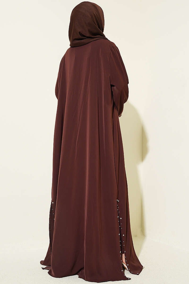 Taş Süslemeli İkili Abaya Kahve