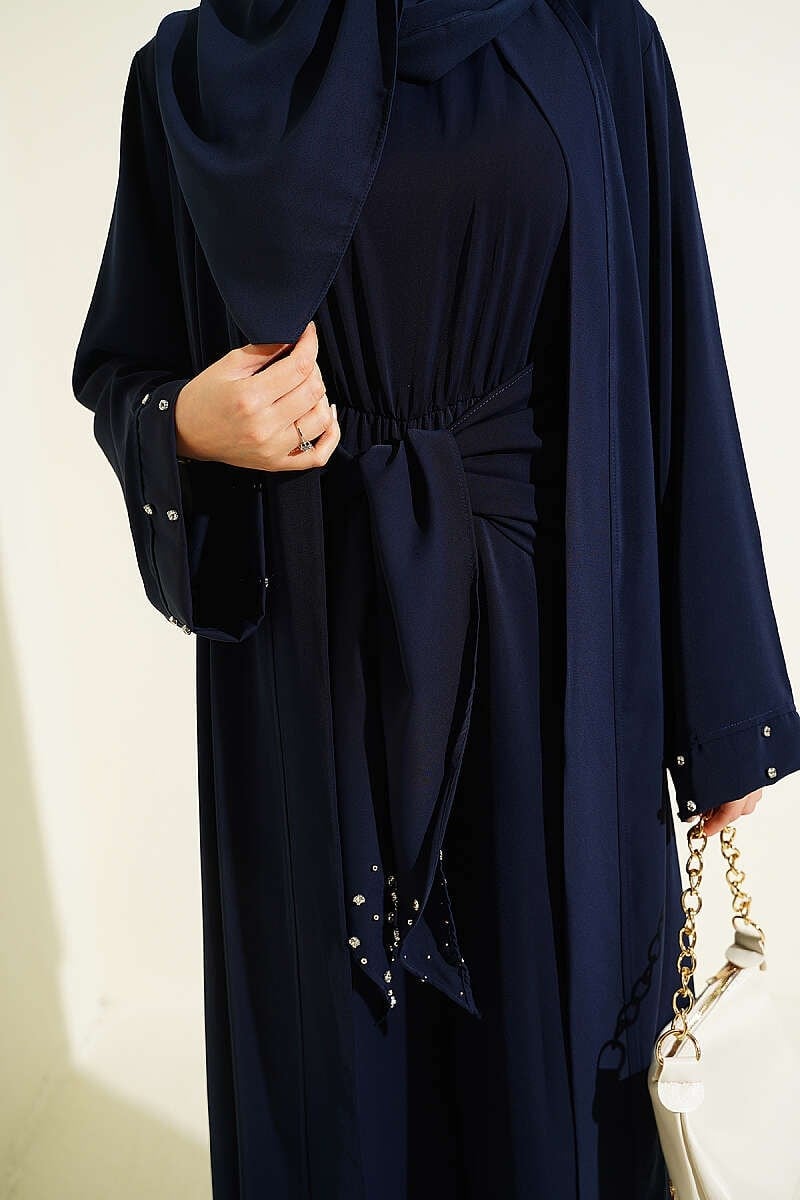 Taş Süslemeli İkili Abaya Lacivert
