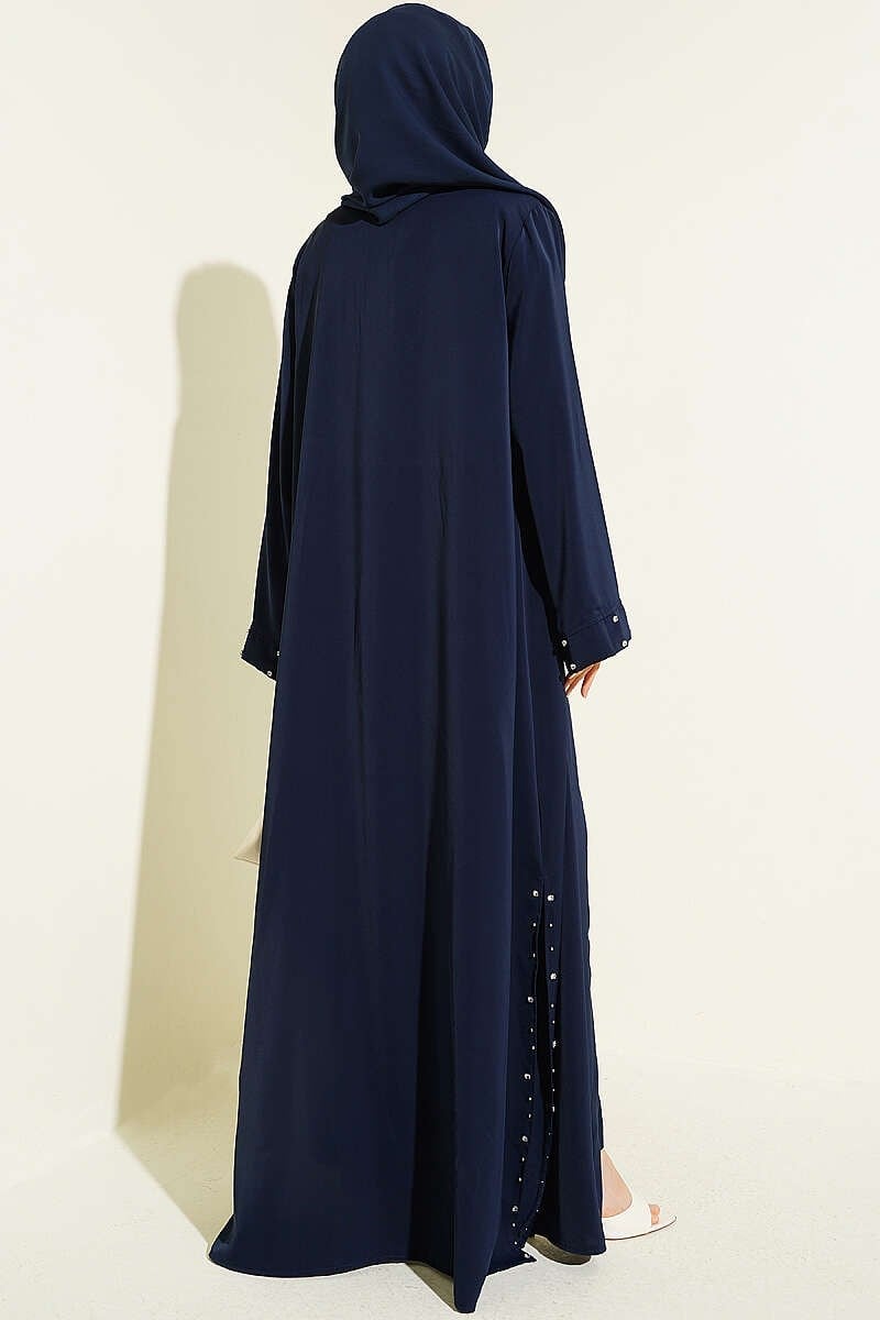 Taş Süslemeli İkili Abaya Lacivert