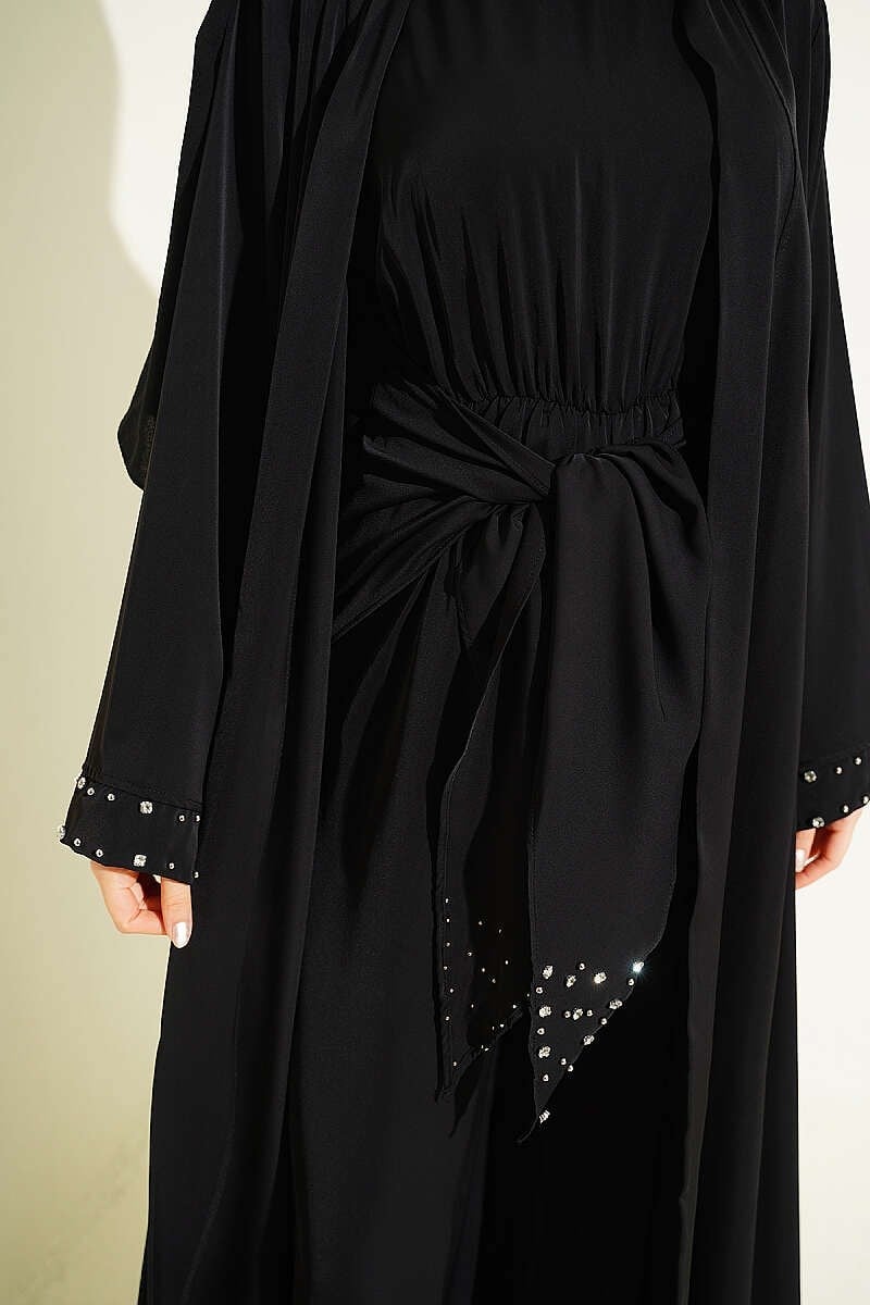 Taş Süslemeli İkili Abaya Siyah
