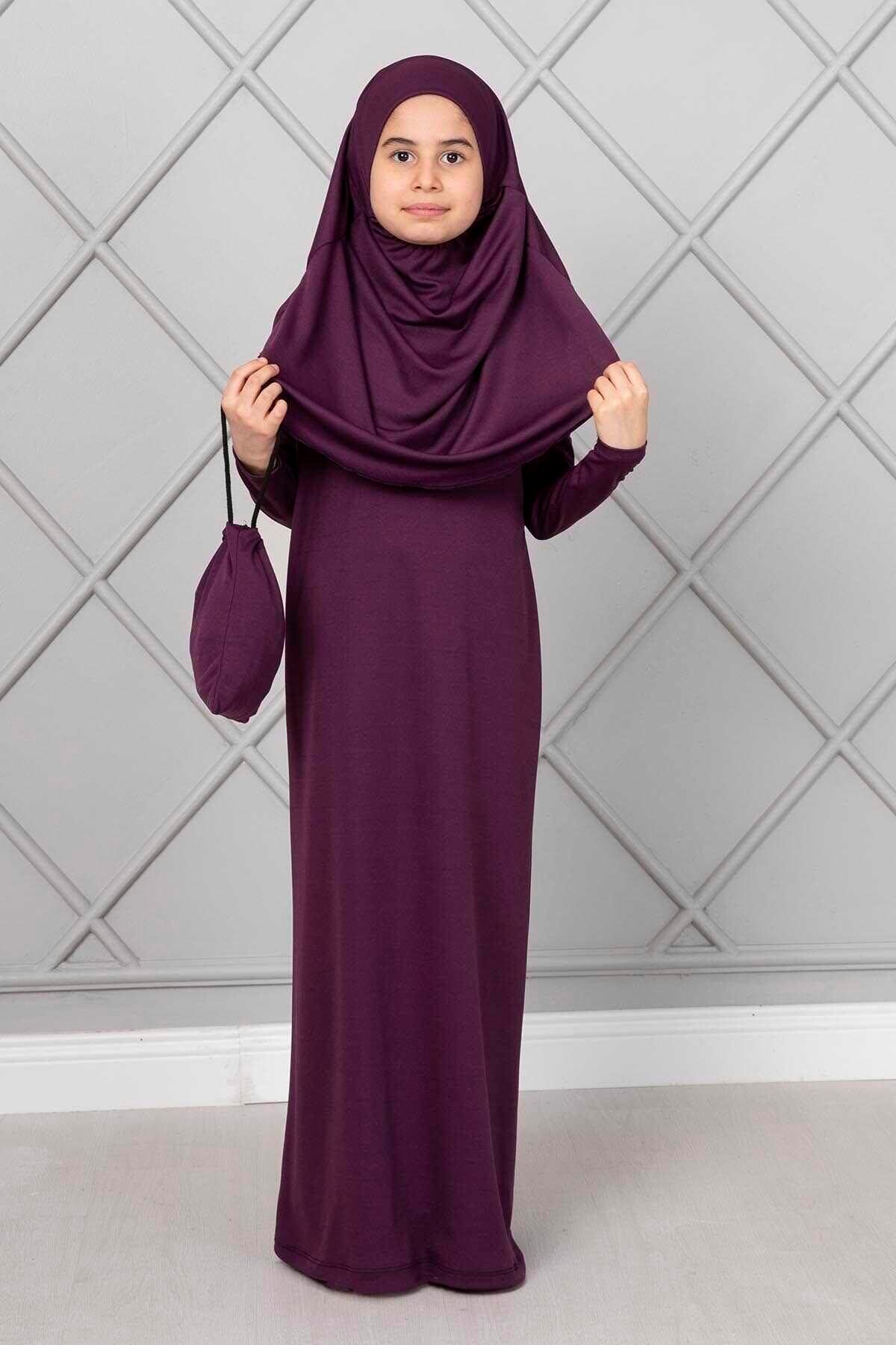 Tesettür Çocuk Namaz Elbisesi Fuşya