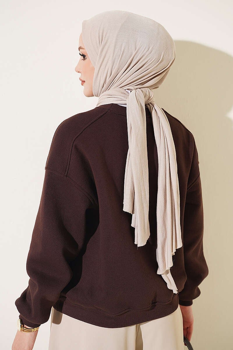 Üç İplik Şardonlu Sweatshirt Kahve