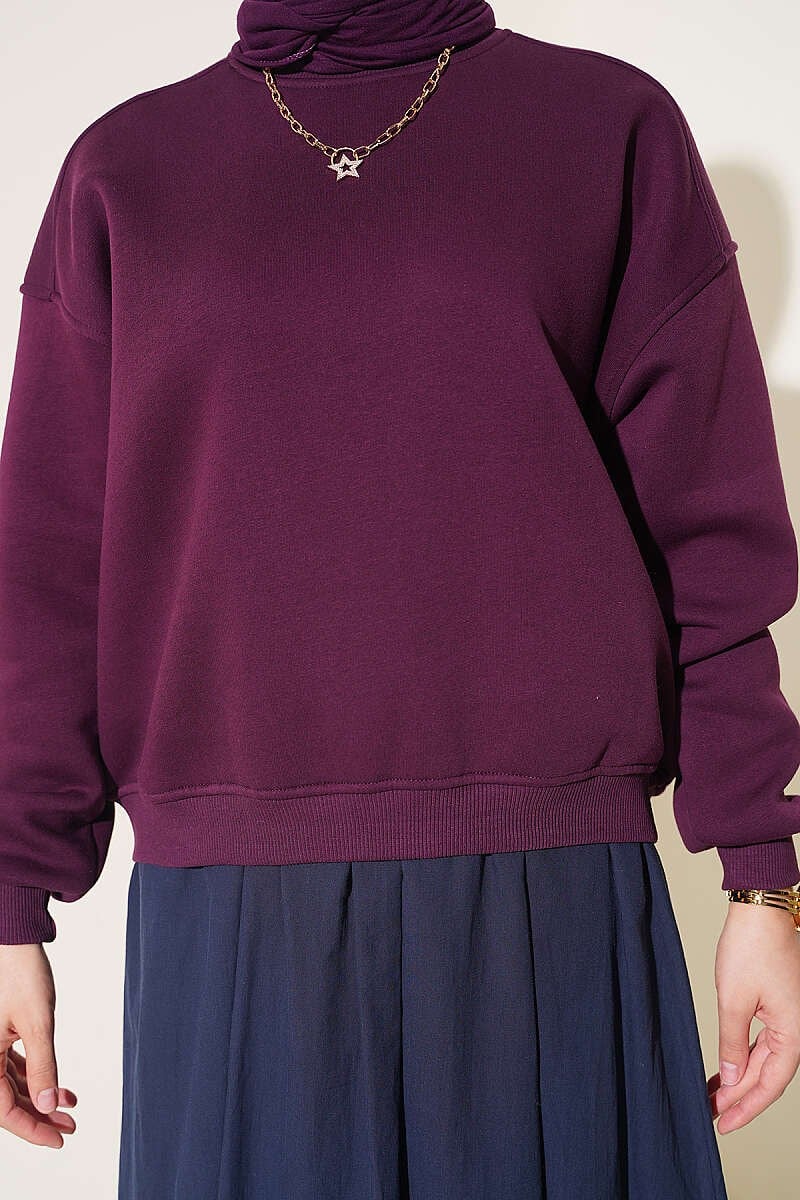 Üç İplik Şardonlu Sweatshirt Mürdüm