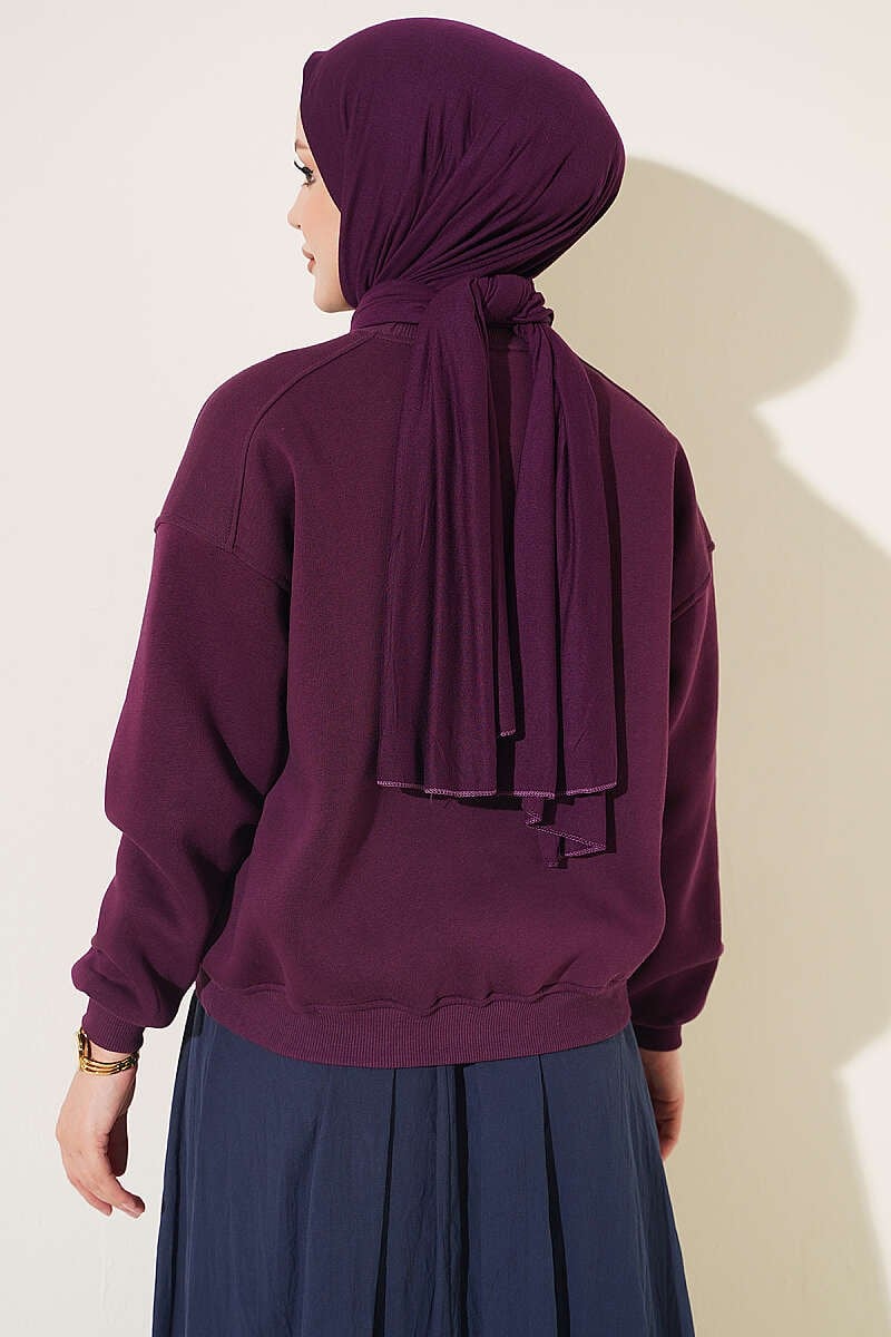 Üç İplik Şardonlu Sweatshirt Mürdüm