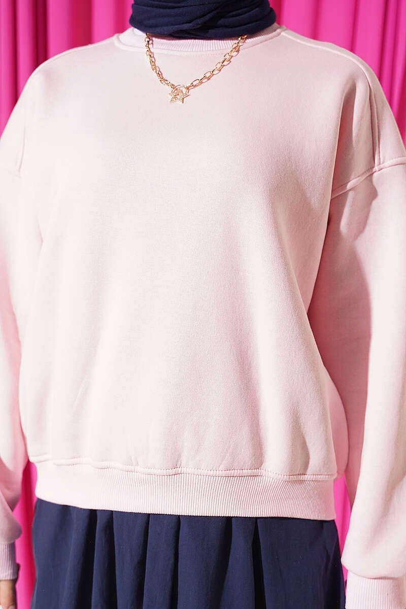 Üç İplik Şardonlu Sweatshirt Pembe