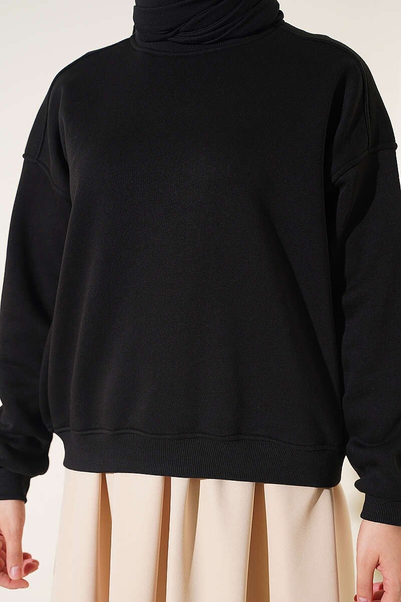 Üç İplik Şardonlu Sweatshirt Siyah