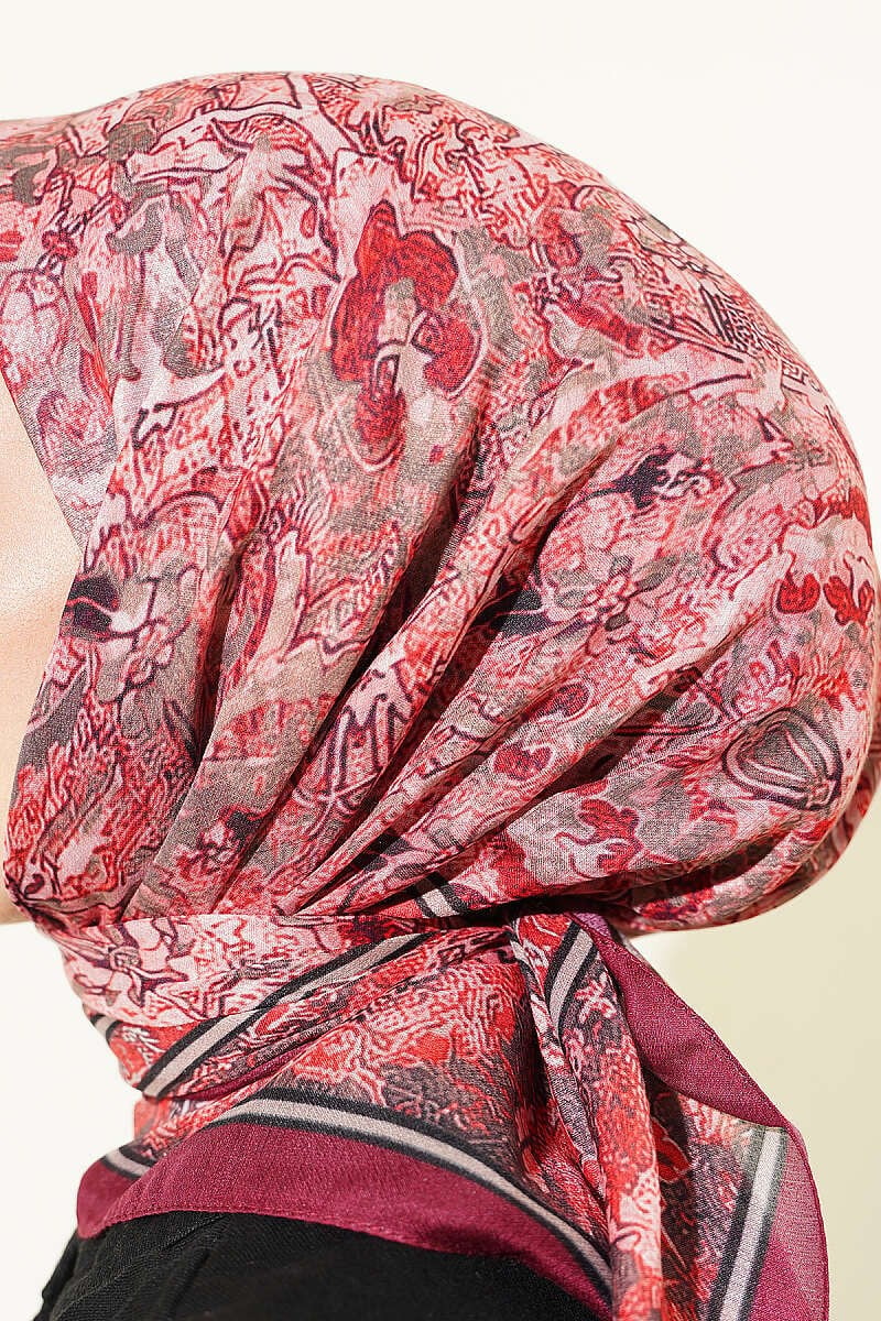 Velora Desenli Soft Eşarp Bordo