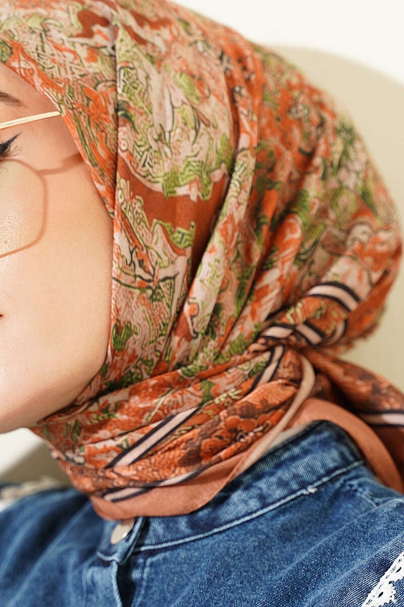 Velora Desenli Soft Eşarp Camel
