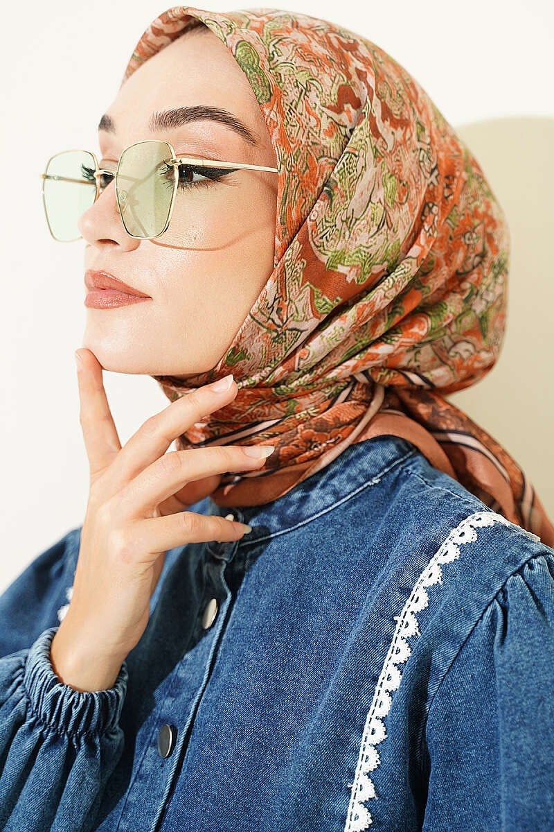 Velora Desenli Soft Eşarp Camel