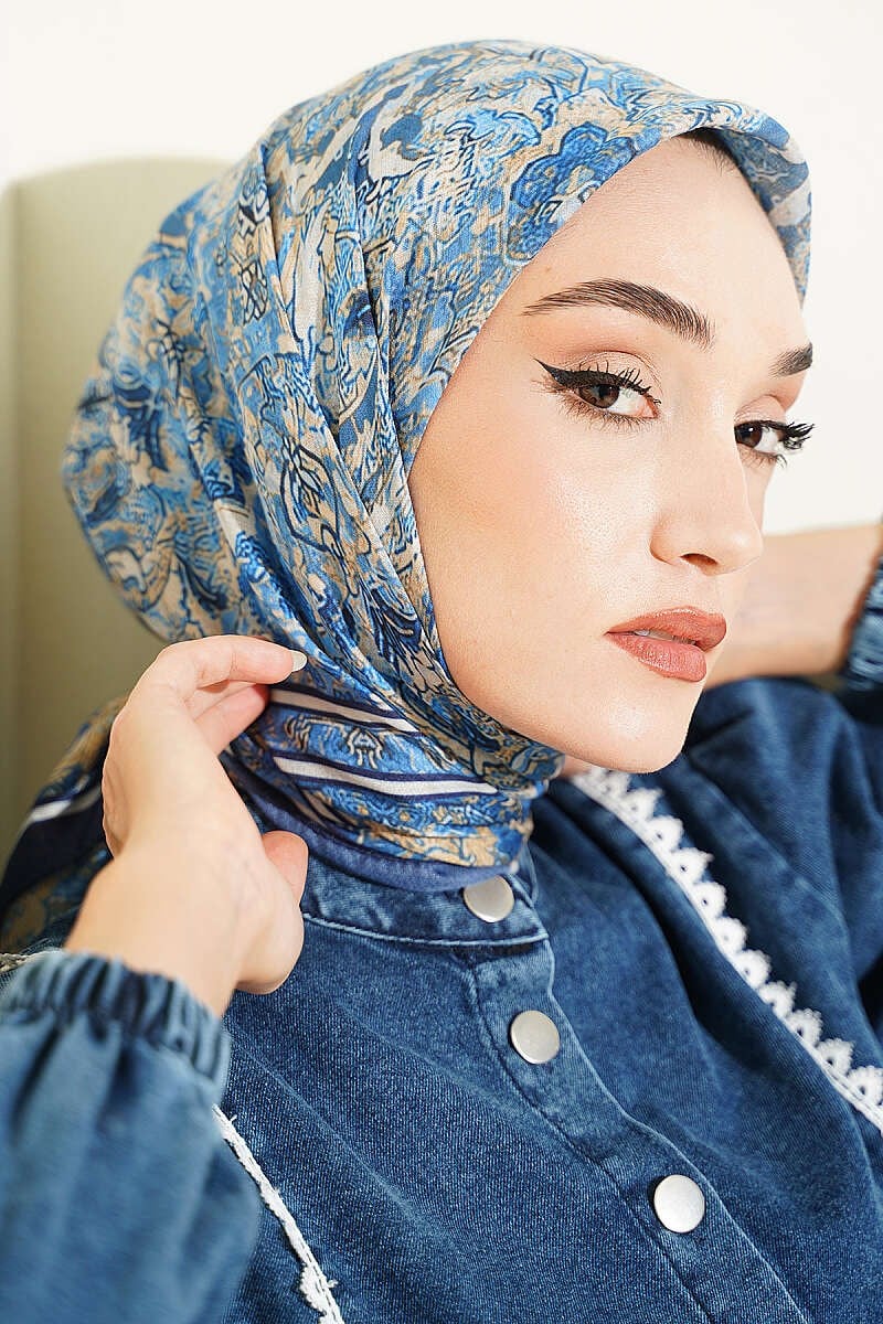 Velora Desenli Soft Eşarp Lacivert