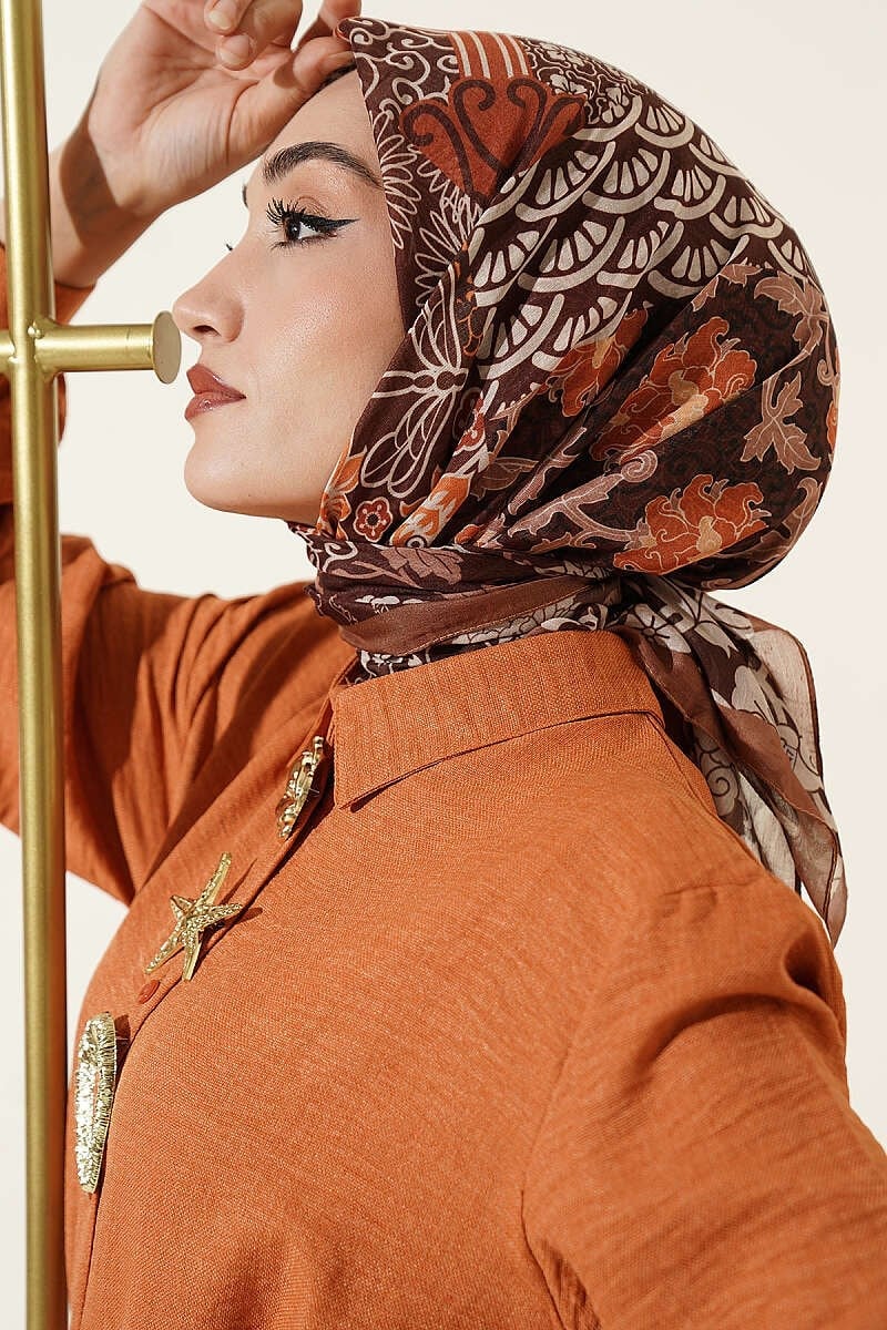 Vera Etnik Motifli Eşarp Camel