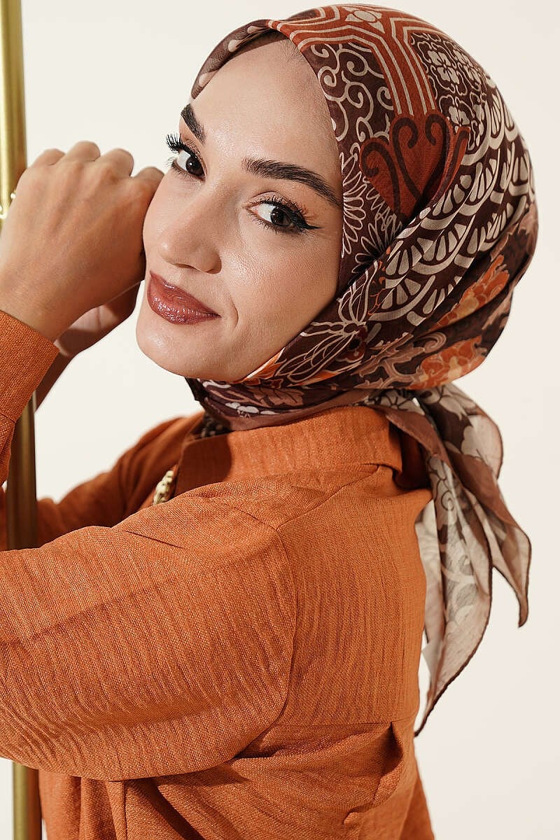 Vera Etnik Motifli Eşarp Camel