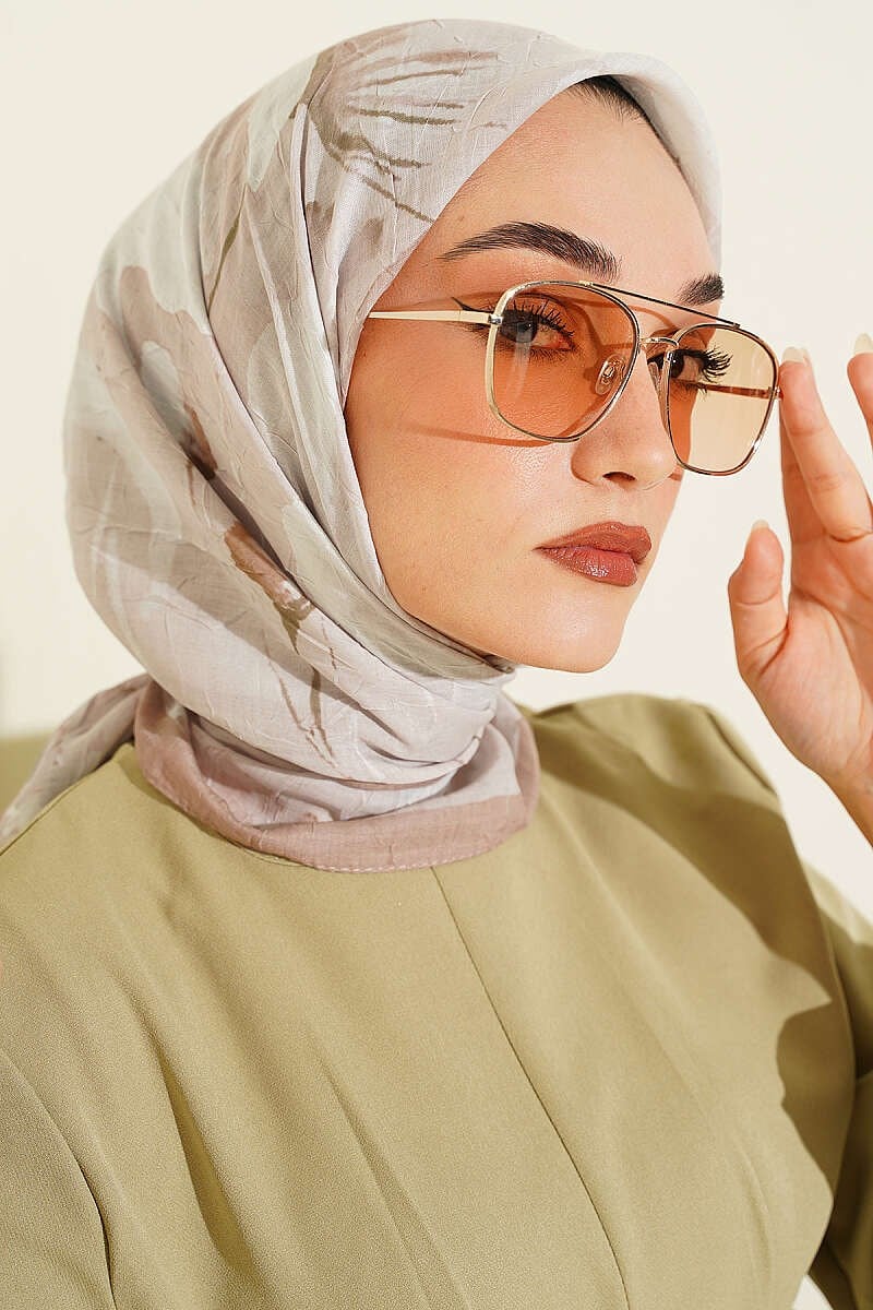 Verona Desenli Bambu Kraş Eşarp Bej Vizon
