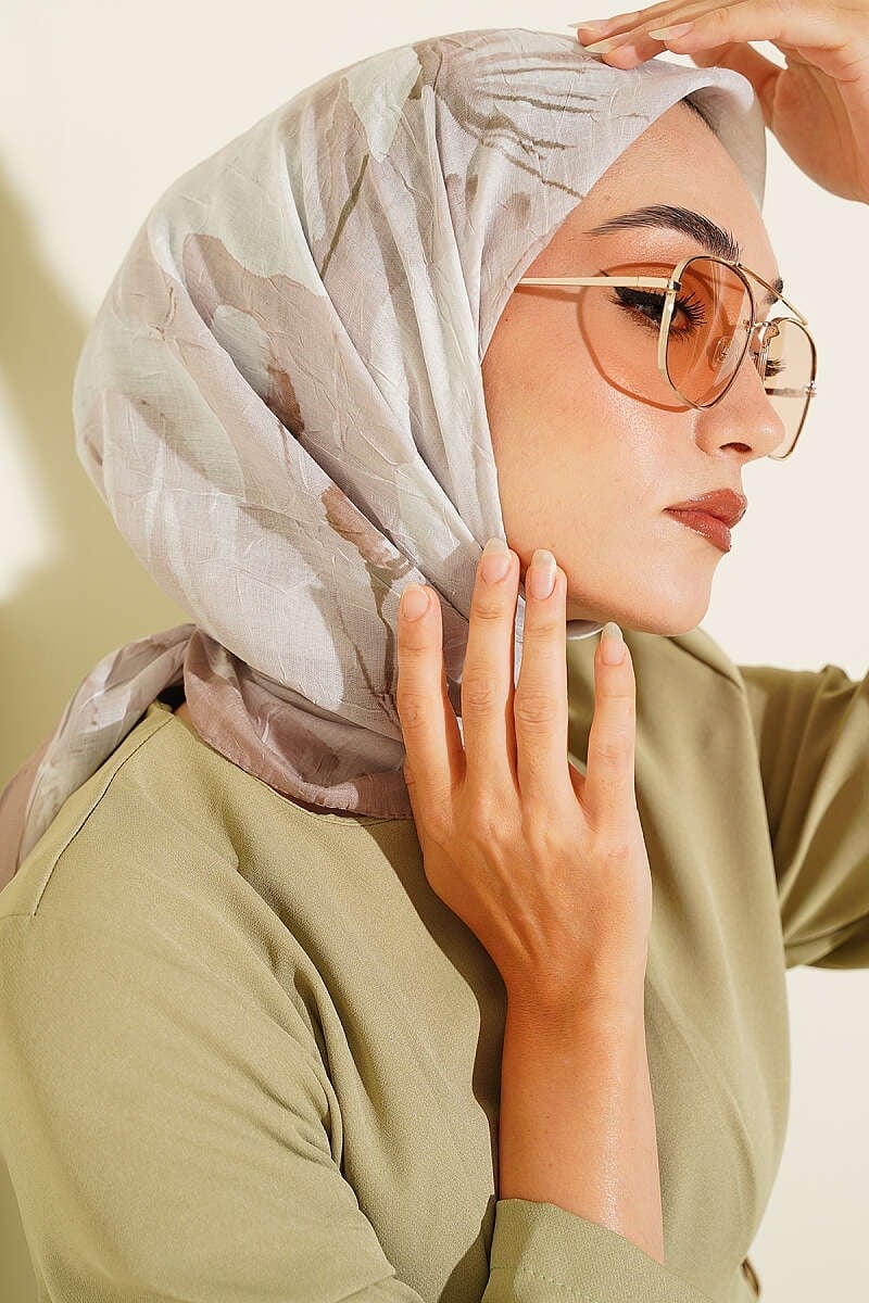Verona Desenli Bambu Kraş Eşarp Bej Vizon
