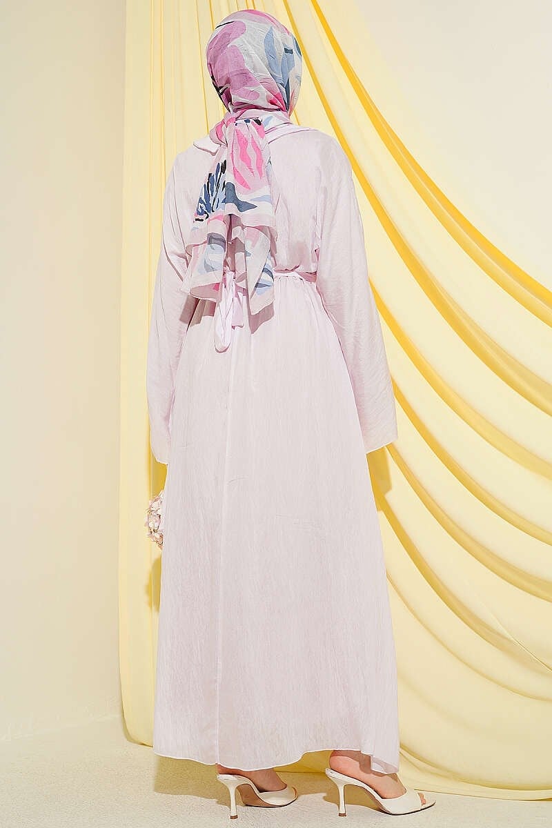 Volanlı Detaylı Kuşaklı Elbise Pembe
