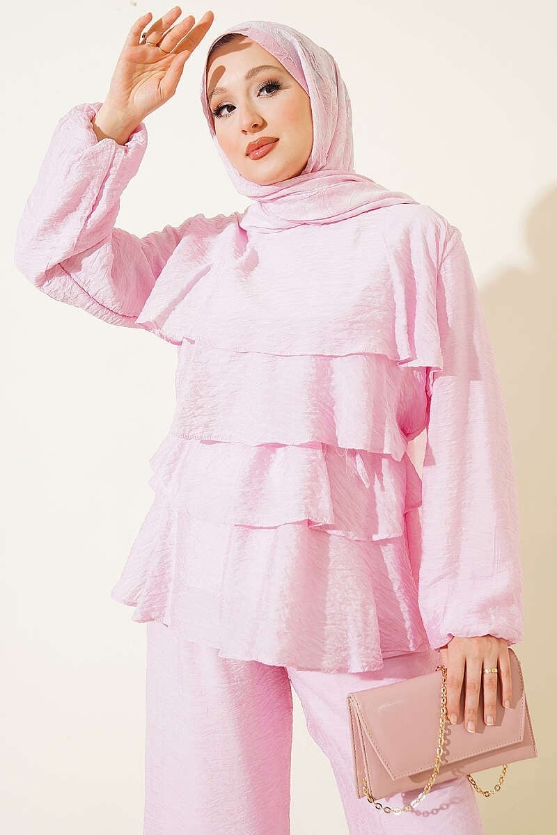 Vual Kat kat Kuşaklı İkili Takım Pembe