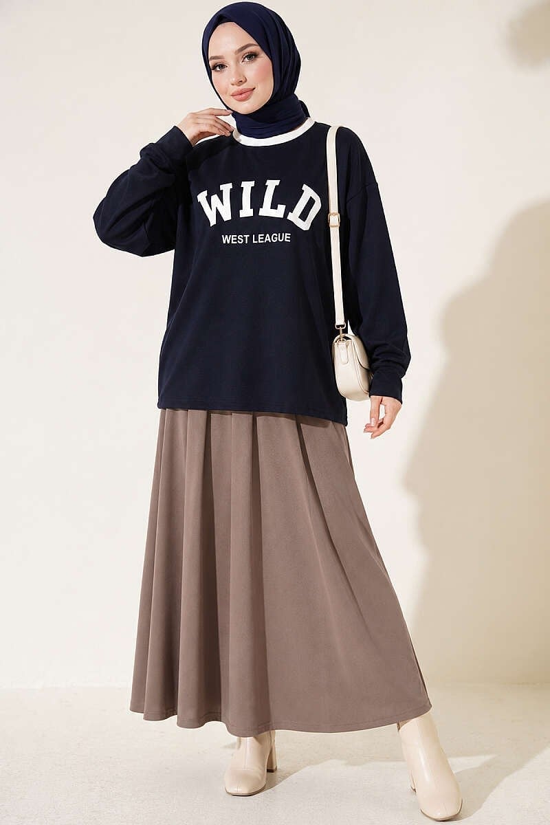 Wild Baskılı Sweatshirt Lacivert