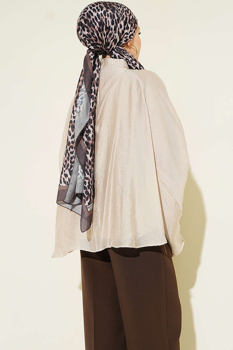 Yaka Büzgülü Oversize Tunik Bej