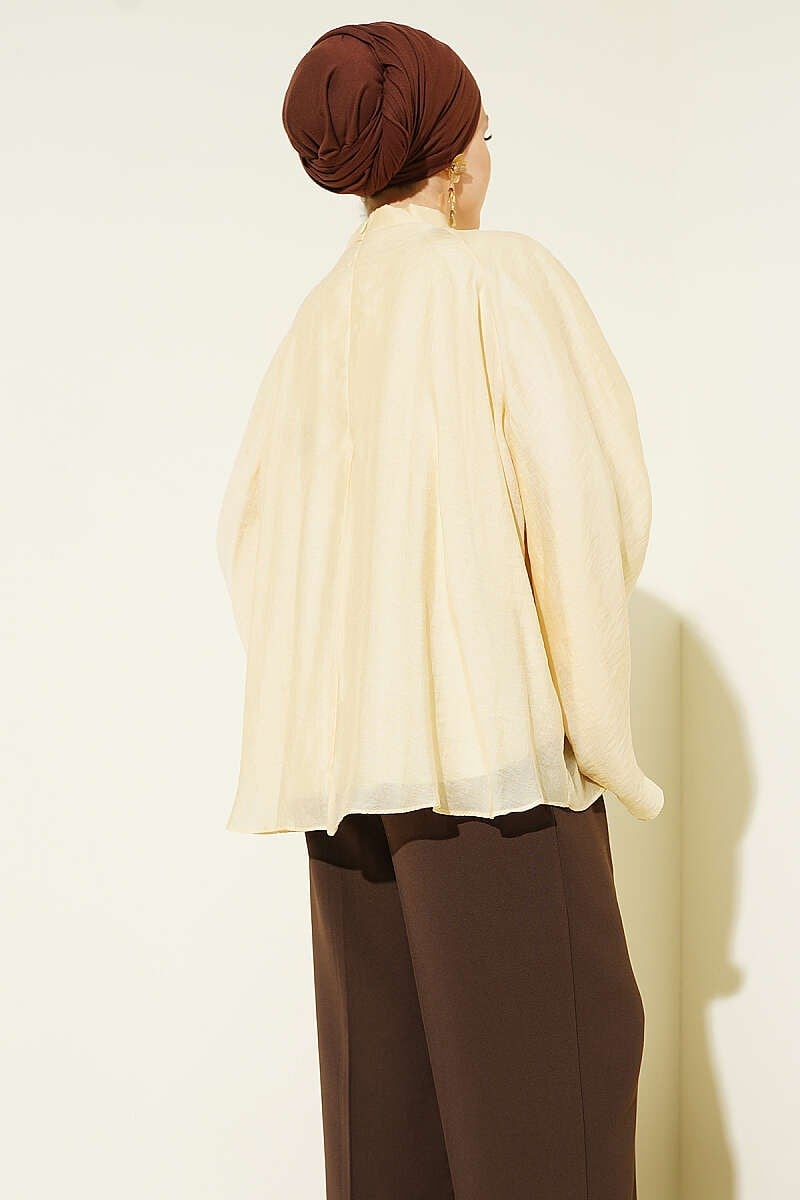 Yaka Büzgülü Oversize Tunik Sarı
