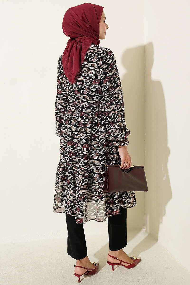 Yaka Fırfır Detaylı Şifon Tunik Bordo